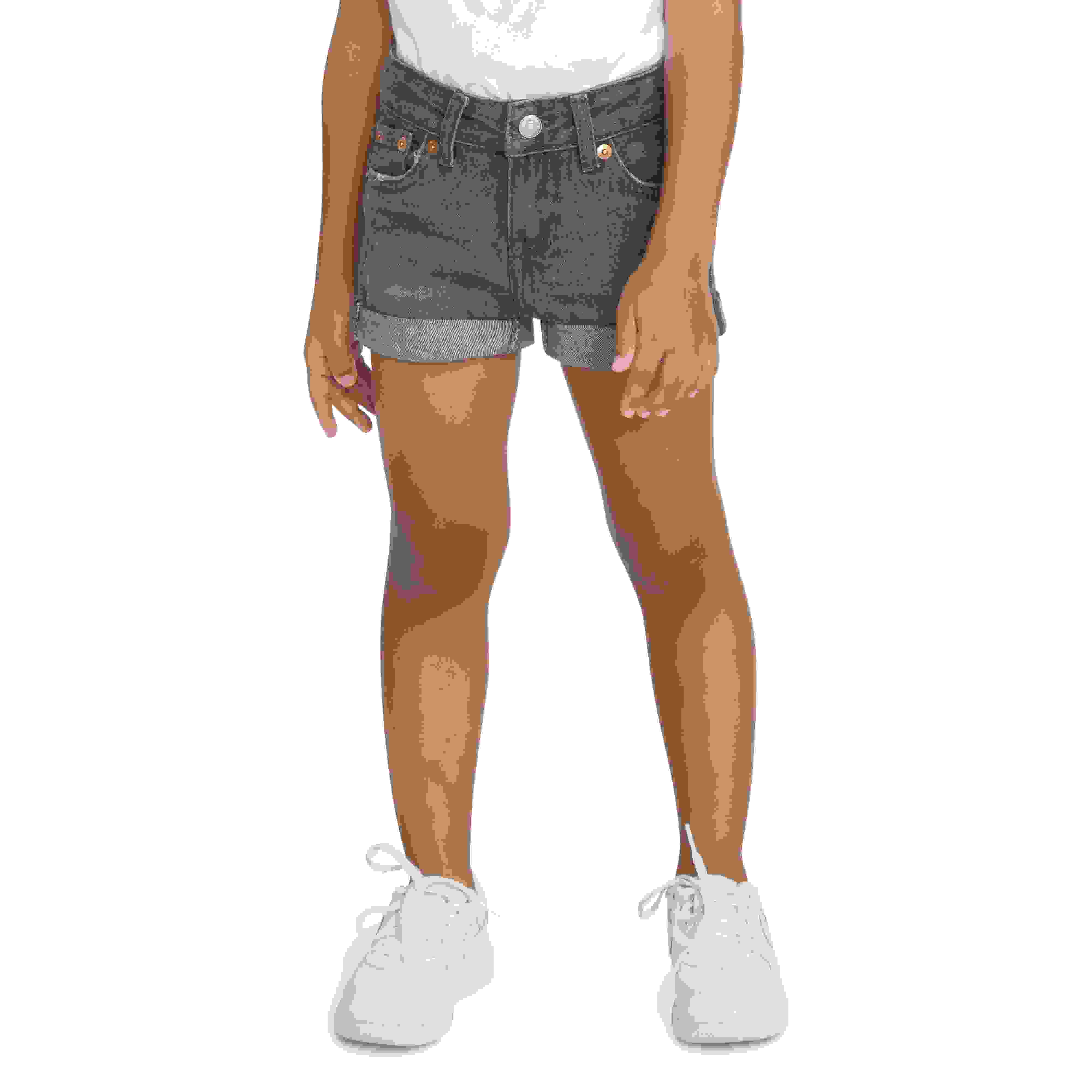 Levi's Girlfriend Fit Roll-Up Toddler Girls' Grey Wash Denim Shorty Shorts
